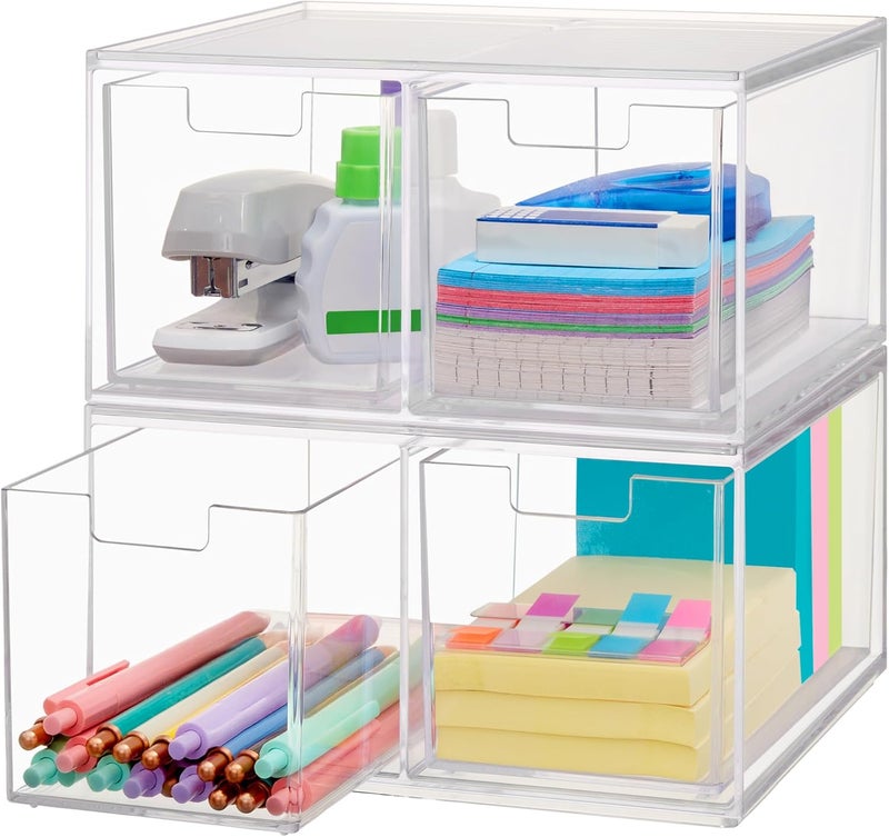 STORi Chloe Space-Saving Clear Drawer Organizer (4 Tall Drawers) Sort Office, Kitchen, Beauty Supplies, Makeup, Pens, Jewelry, Stationary, Made in USA - Image 1